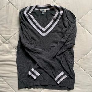 Old Navy women's gray v-neck collegiate sweater with white trim, size small
